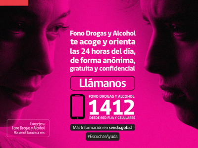 Llamadas al Fono Drogas y Alcohol 1412 desde la Región Metropolitana aumentaron 161%