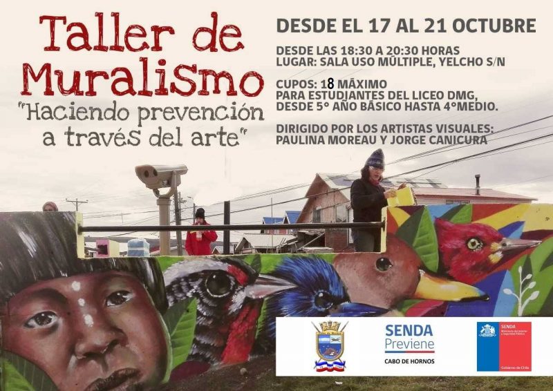 SENDA Previene y el departamento de educación de la municipalidad de Cabo de Hornos realizan taller de muralismo
